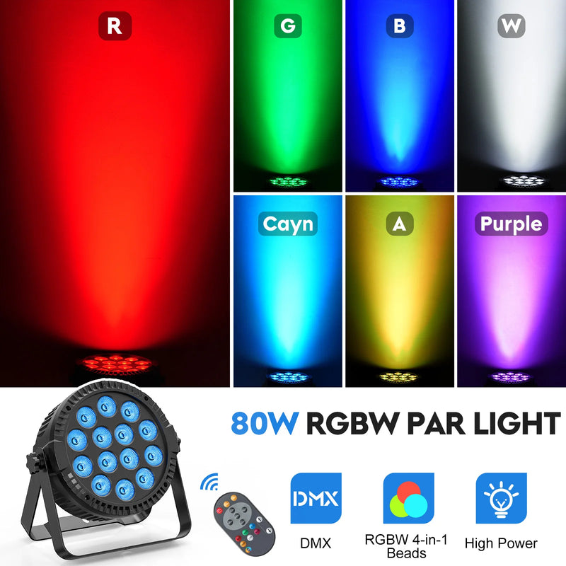 Par LED RGBW 14 LED 80 W DMX télécommande, 4 pièces