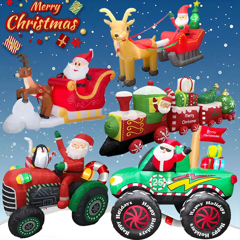 Décoration de Noël extérieure gonflable lumineuse : traîneau, train, tracteur ou camion