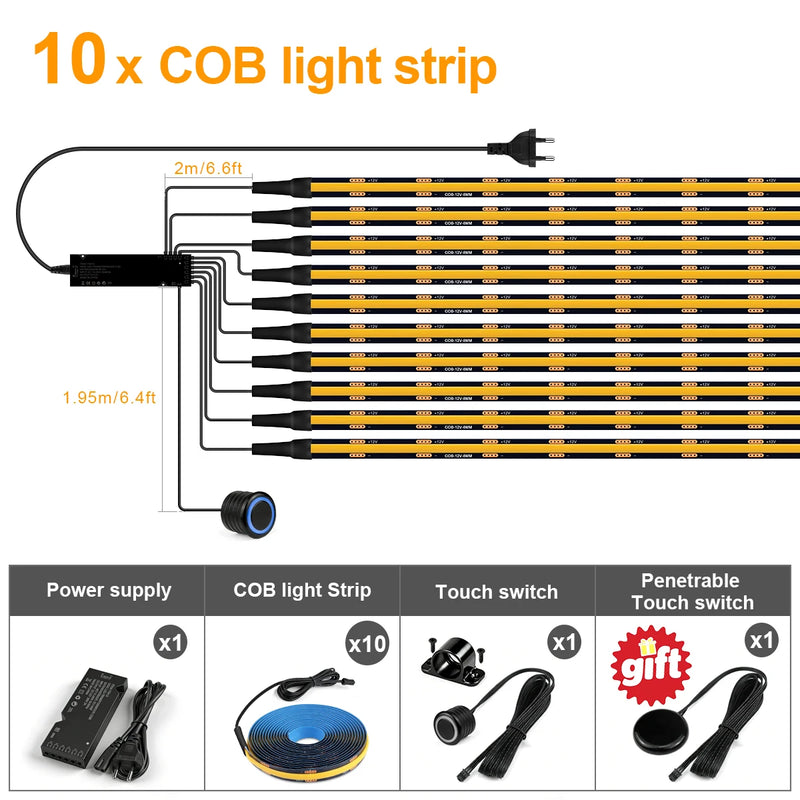 Ruban LED tasseau bois noir – kit avec dix rubans, alimentation et interrupteur tactile