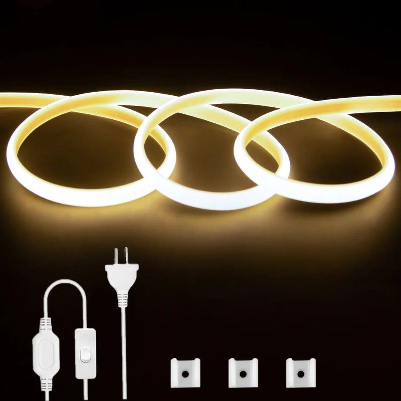 Ruban LED COB 220 V – blanc neutre en boucles avec câble à interrupteur