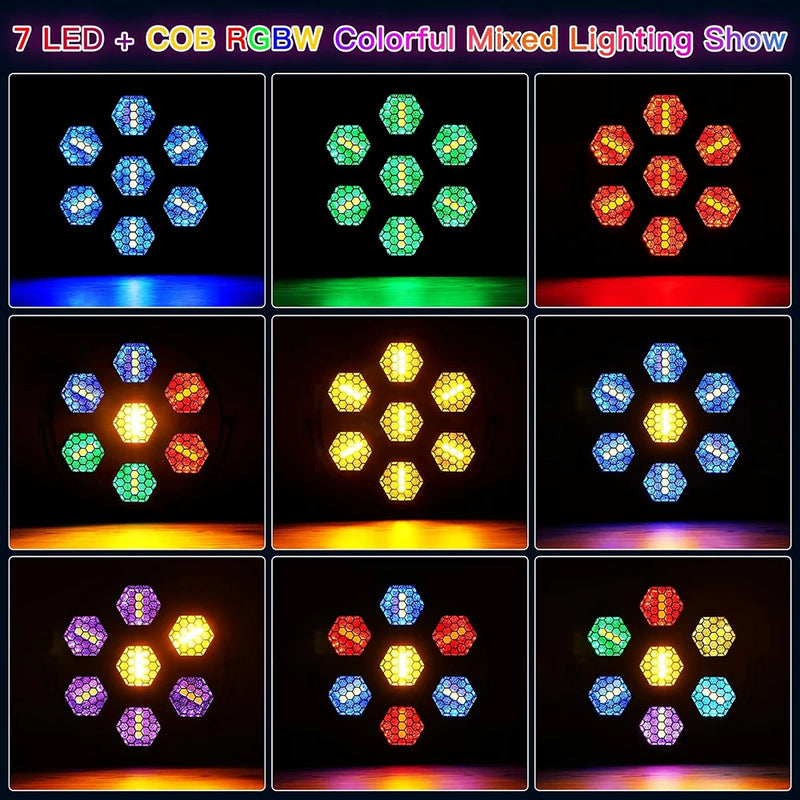 Projecteur vintage 350 W à 7 cellules hexagonales – spectacle de lumière mixte COB et RGB en bleu, vert, rouge, jaune et violet