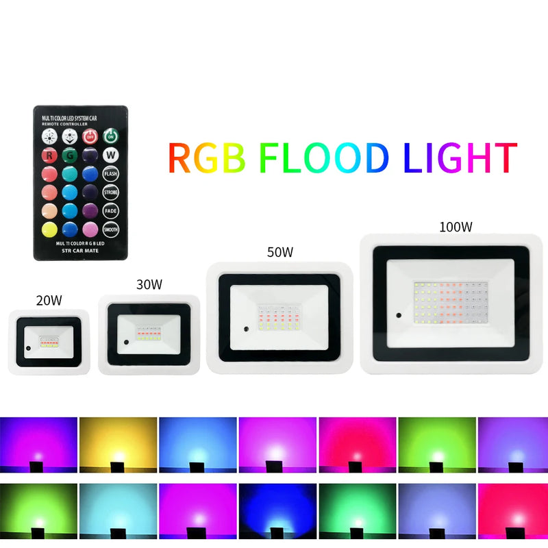 Projecteur LED extérieur RGB IP68 avec télécommande, 20 à 200 W