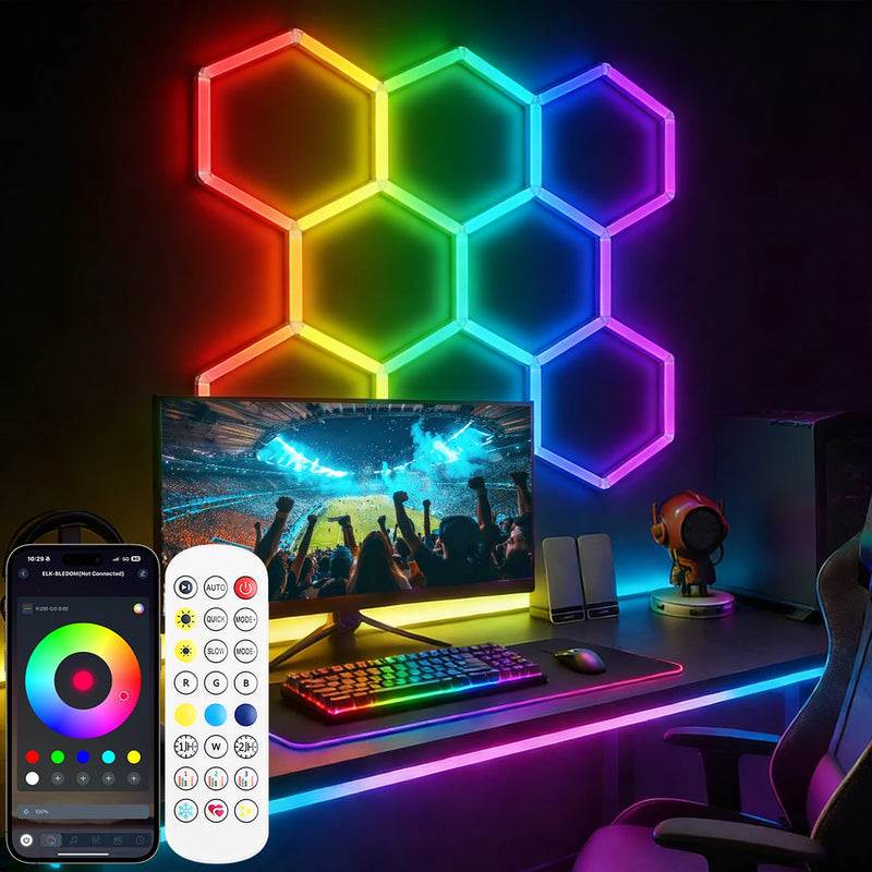Lumière hexagonale en nid d'abeille RGB, 3, 5, 8 ou 14 hexagones, application