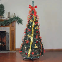 Petit sapin lumineux pop-up 120 cm avec LED, rubans et fleurs de Noël