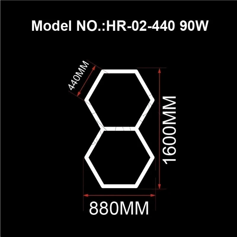 Éclairage LED hexagonal – schéma 2 hexagones, 88 x 160 cm