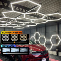 Plafonnier hexagonal LED – plafond d'atelier, commutation de 3 températures de couleur et gradation