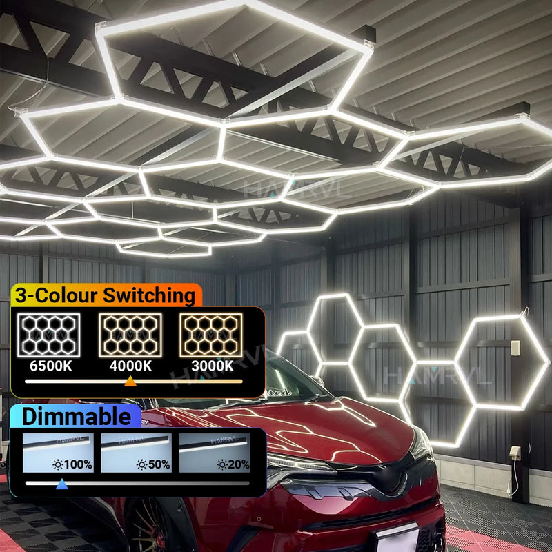 Plafonnier hexagonal LED – plafond d'atelier, commutation de 3 températures de couleur et gradation