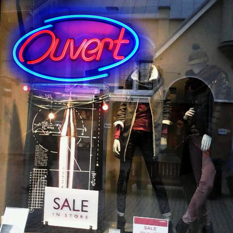 Panneau lumineux ouvert multilingue – ovale Ouvert en vitrine de magasin