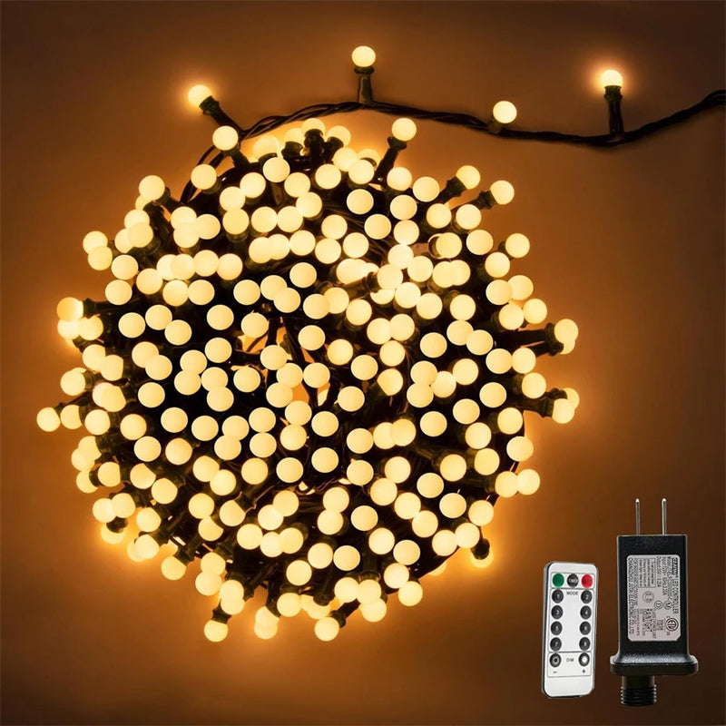 Guirlande de Noël à boules LED, 300 ou 500 LED, 8 modes, télécommande