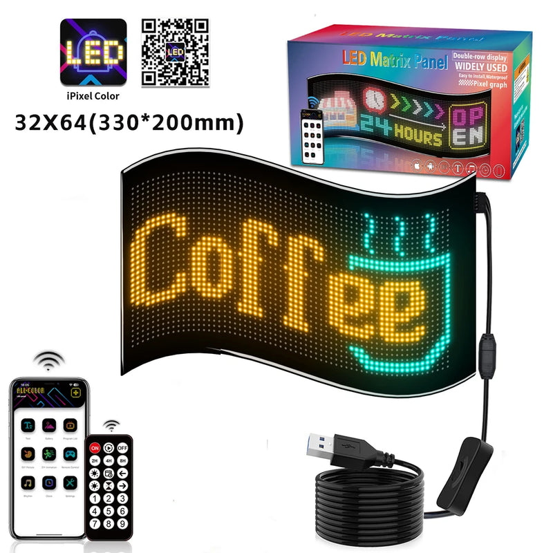 Panneau LED flexible programmable RGB de 27 à 176 cm, Bluetooth, USB
