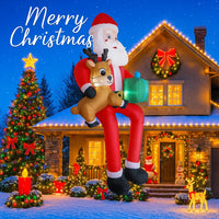 Père Noël gonflable géant 2,9 m avec renne, cadeau et LED