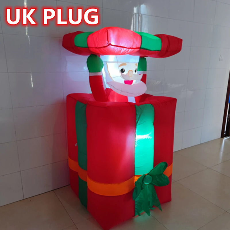 Père Noël gonflable animé qui sort d'un cadeau, LED, 1,5 m