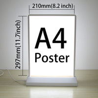 Caisson lumineux LED de table A4 double face, batterie rechargeable