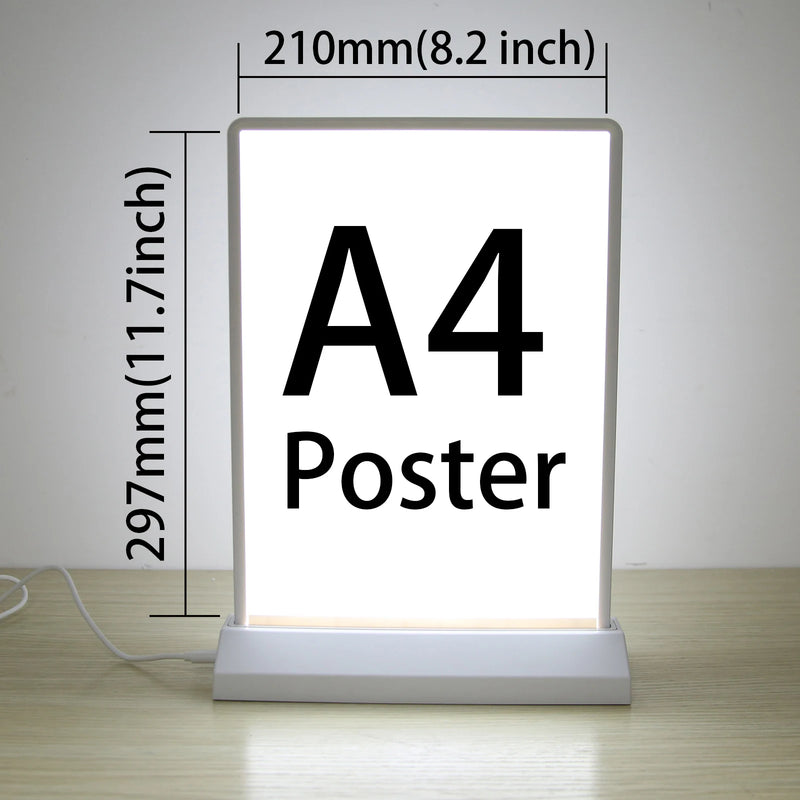 Caisson lumineux LED de table A4 double face, batterie rechargeable