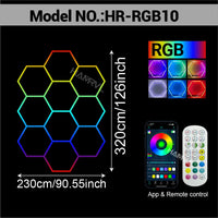 Éclairage LED hexagonal RGB pour garage, de 1 à 11 hexagones, application et télécommande