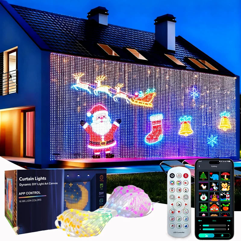 Rideau lumineux de Noël pour façade, motifs DIY et musique, 1 à 3 m