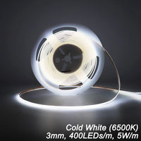 Ruban LED COB 9 couleurs – blanc froid 6500 K, 3 mm, 400 LED/m