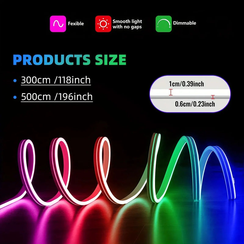 Ruban LED néon RGB – dimensions du ruban : 10 mm de large, 6 mm d'épaisseur