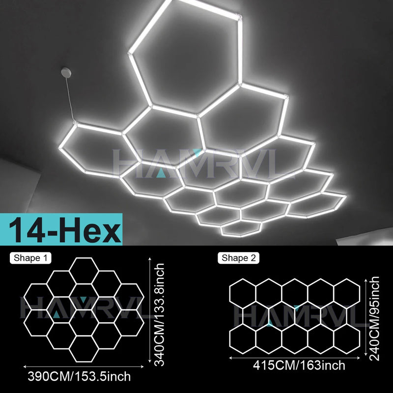 Plafonnier hexagonal LED – modèle de 14 hexagones, formes d'assemblage au choix