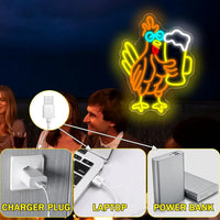 Néon LED coq et chope de bière, USB réglable, 2 tailles
