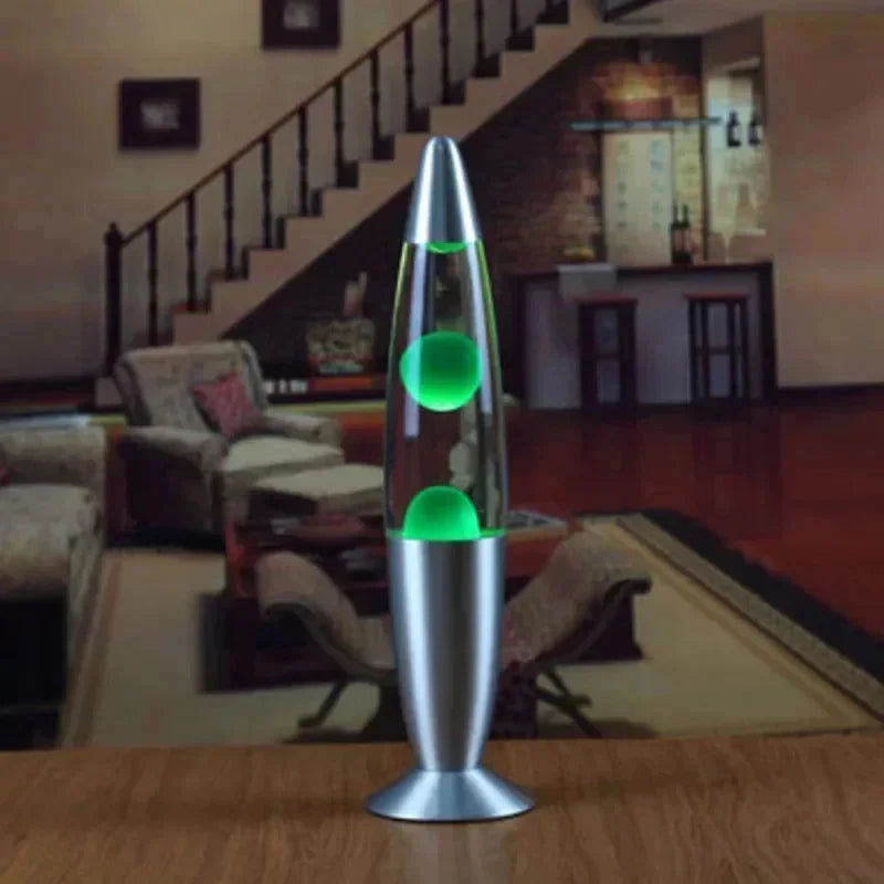 Lampe à lave fusée en verre, base métallique, 4 couleurs de cire