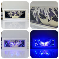 Cadre lumineux manga – quatre vues du cadre et de son papier découpé