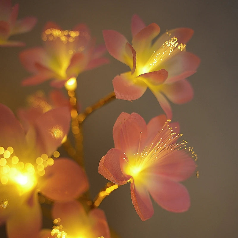 Arbre lumineux de table à fleurs de camélia, 18 LED à piles, 52 cm