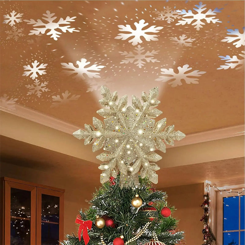 Cimier de sapin lumineux projecteur de flocons – cimier de sapin flocon argenté projetant des flocons dans un salon