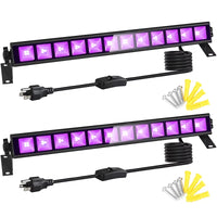 Lumière noire UV LED 40 W – deux barres avec cordon, interrupteur, vis et chevilles