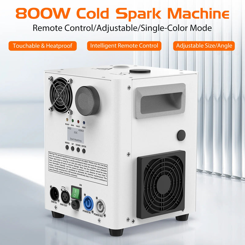 Machine à étincelles froides 800 W DMX, télécommande et jet de 5,5 m