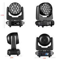 Lyre LED wash 19 x 15 W RGBW, zoom 8° à 60°, DMX 16 ou 24 canaux