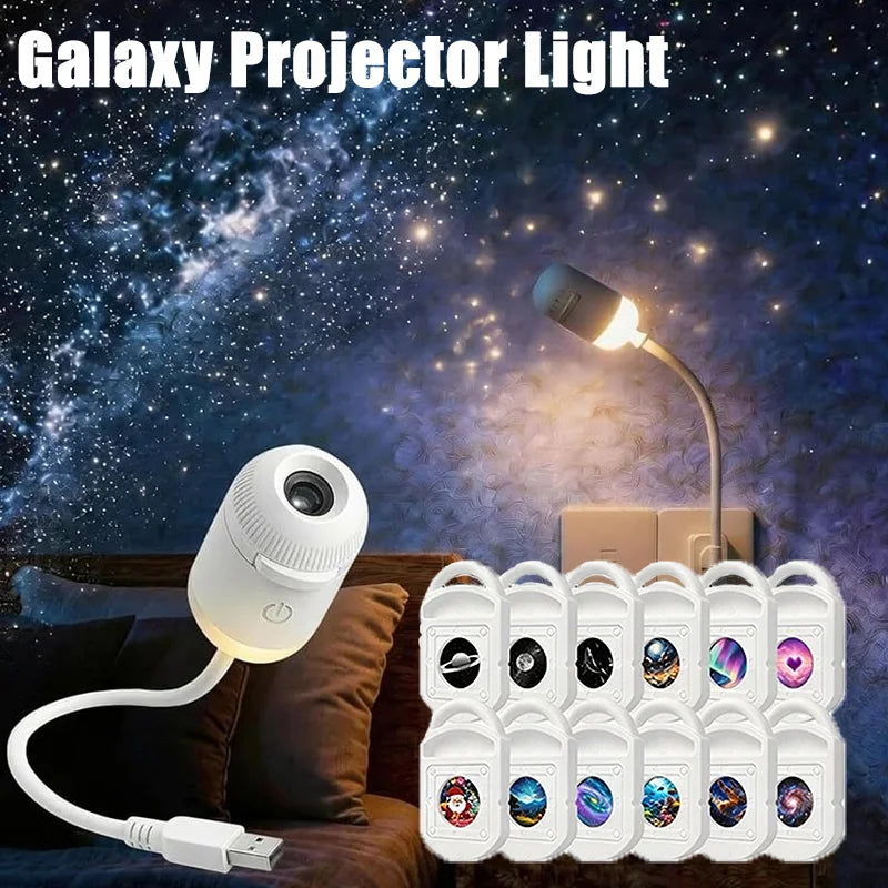 Projecteur ciel étoilé USB – lampe blanche et 12 films dans une chambre