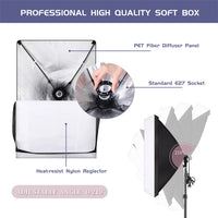 Kit éclairage continu softbox 50x70 cm – schéma de la softbox avec diffuseur, douille E27 et réglage de l'angle