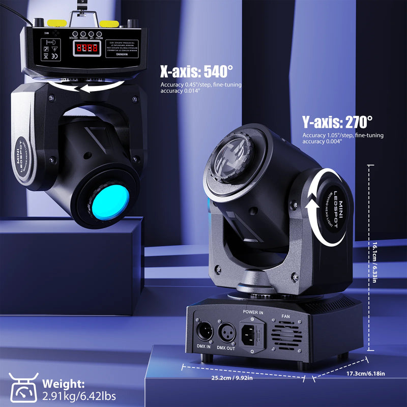 Mini lyre LED spot 30 W à 7 gobos et 7 couleurs, DMX 9 ou 11 canaux