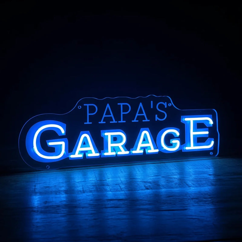 Enseigne néon Garage avec nom personnalisé, 40 à 100 cm