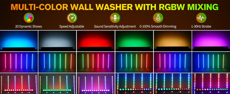 Barre LED pixel COB RGBW – mur de couleurs RGBW et réglages