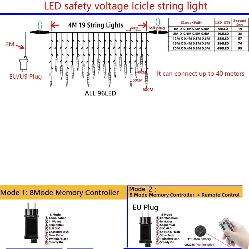Guirlande stalactites LED blanc chaud – vue 15