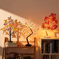 Arbre lumineux bonsaï – papillons, prunier et érable allumés sur une étagère