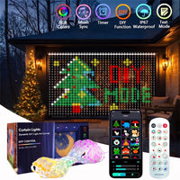 Rideau lumineux LED – façade décorée d'un sapin et d'un message en mode DIY