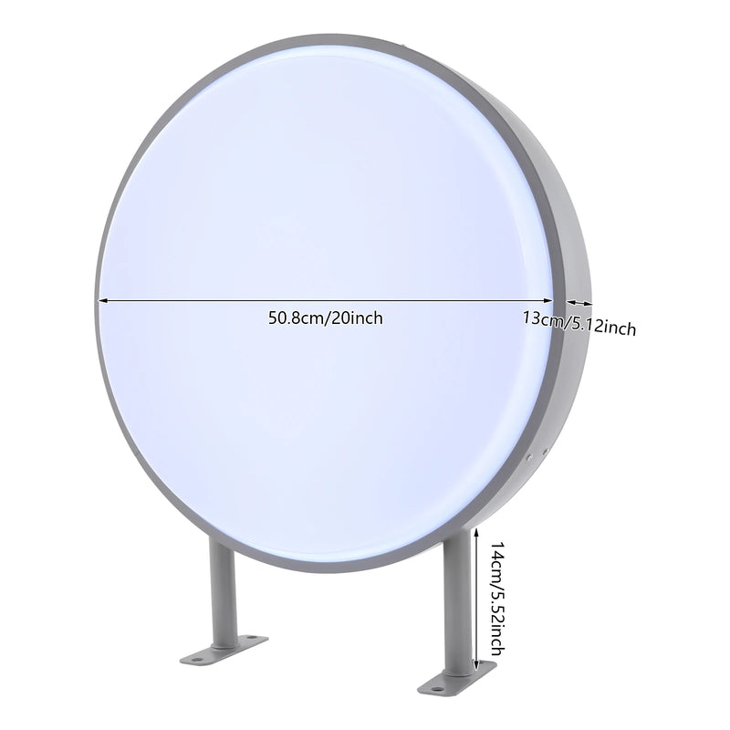 Caisson lumineux rond double face 50 cm, LED 10 W, IP67, deux supports de fixation
