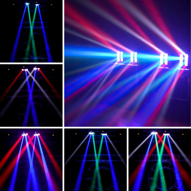 Mini lyres araignée LED, lot de 2 – faisceaux croisés rouges, bleus, verts et blancs