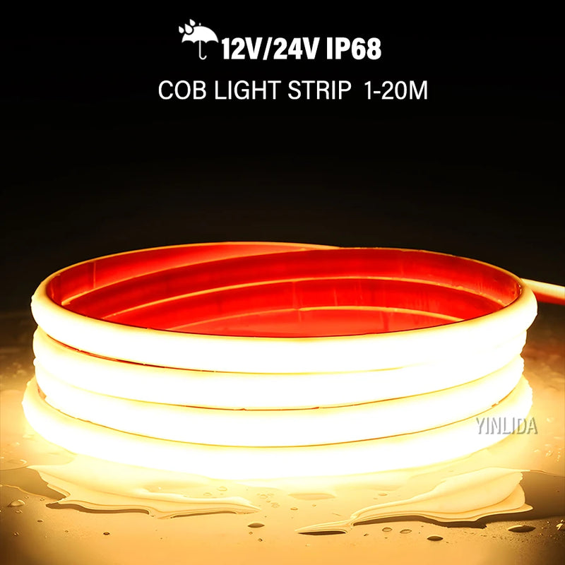 Ruban LED COB néon silicone IP68 submersible, 12 V ou 24 V, 3 blancs, 1 à 20 m