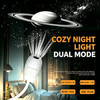 Mini projecteur d'étoiles USB à tête ogive – lampe en double mode devant des anneaux de Saturne