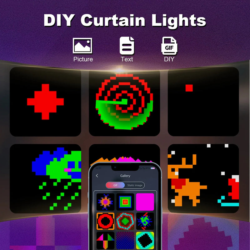 Rideau lumineux 400 LED – motifs DIY : image, texte et animation
