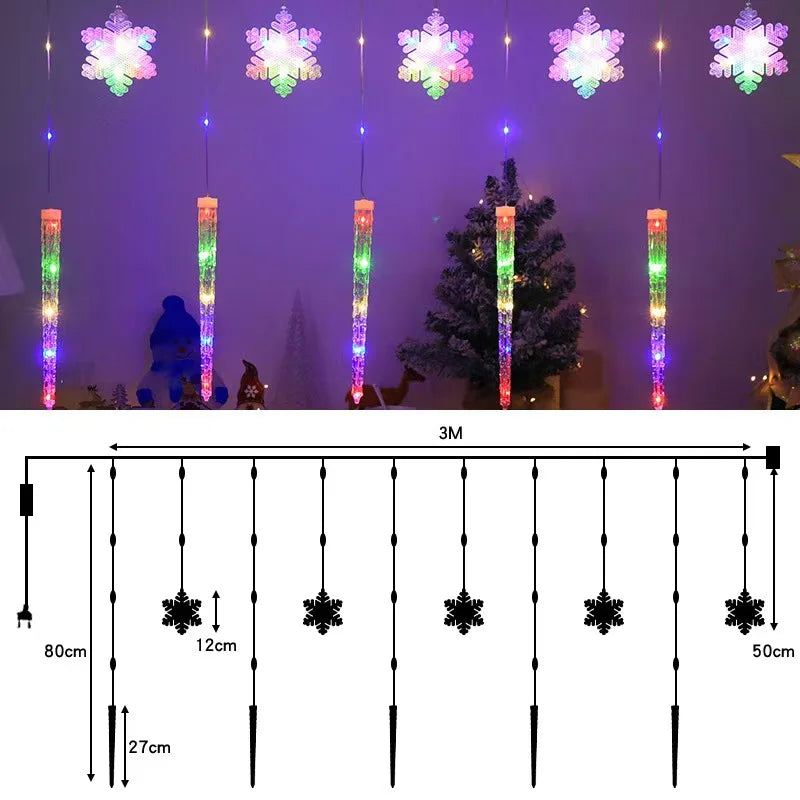 Rideau lumineux flocons et glaçons de Noël – schéma des dimensions, version multicolore