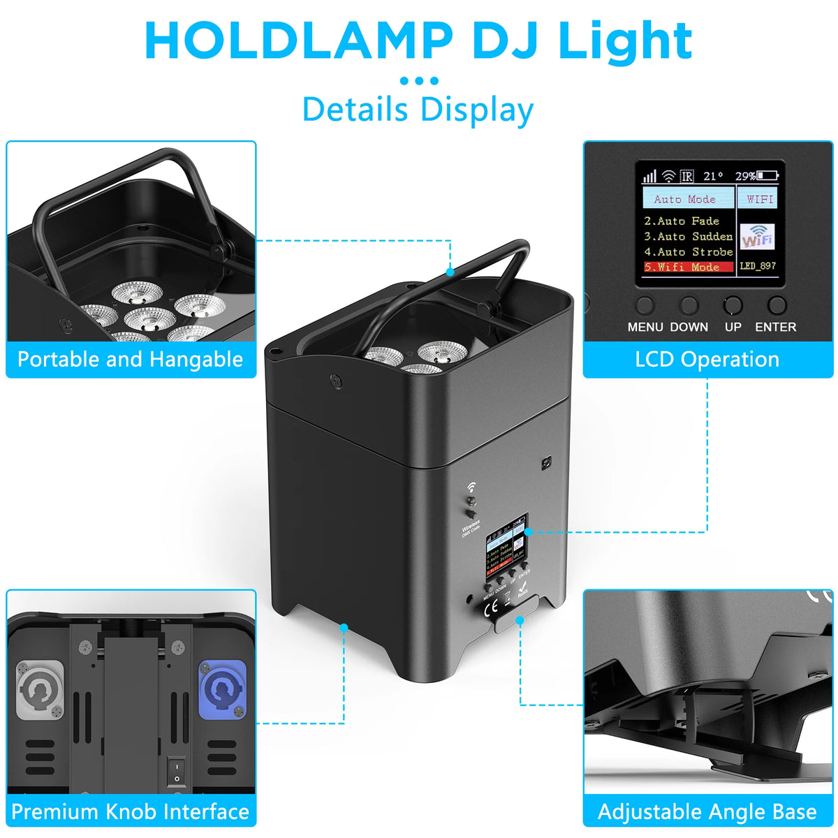Uplight PAR LED sans fil sur batterie, lot de 4 RGBWA UV avec sac