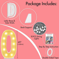 Lettre lumineuse géante 120 cm en carton mousse, 10 ampoules LED blanc chaud