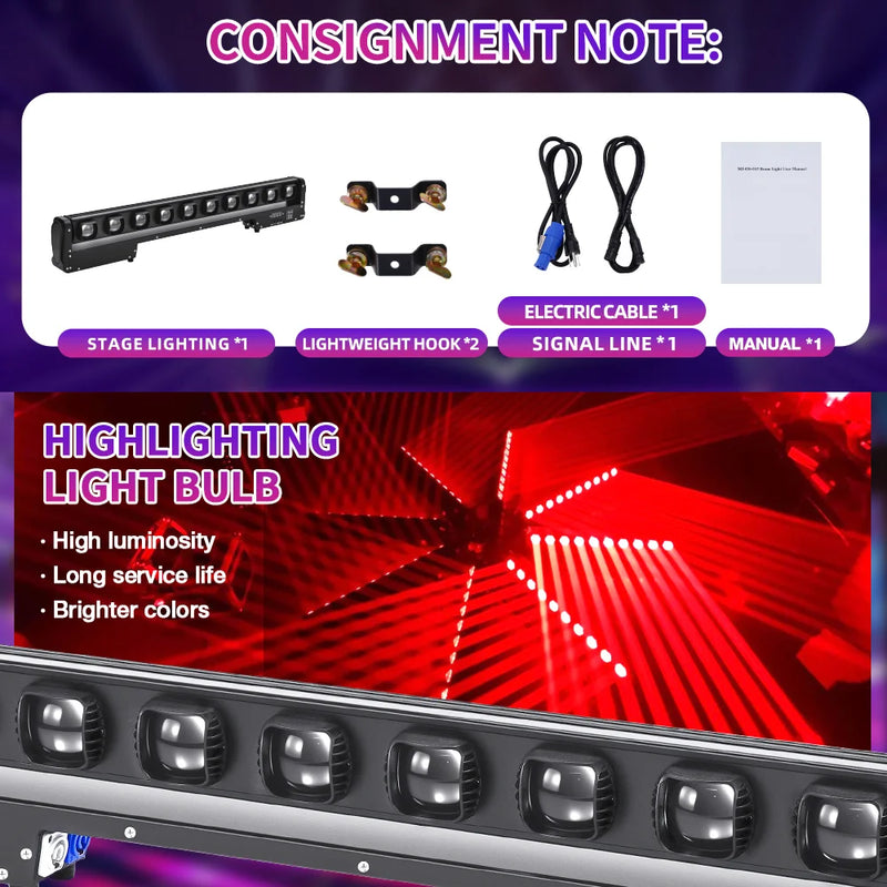 Barre LED à tête mobile 10 faisceaux de 15 W, 99 cm, DMX, à l'unité ou par lot