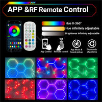 Éclairage LED hexagonal RGB pour garage, de 1 à 11 hexagones, application et télécommande
