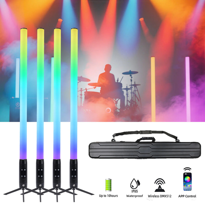 4 tubes LED pixel sans fil sur batterie IP65 avec trépieds et sac